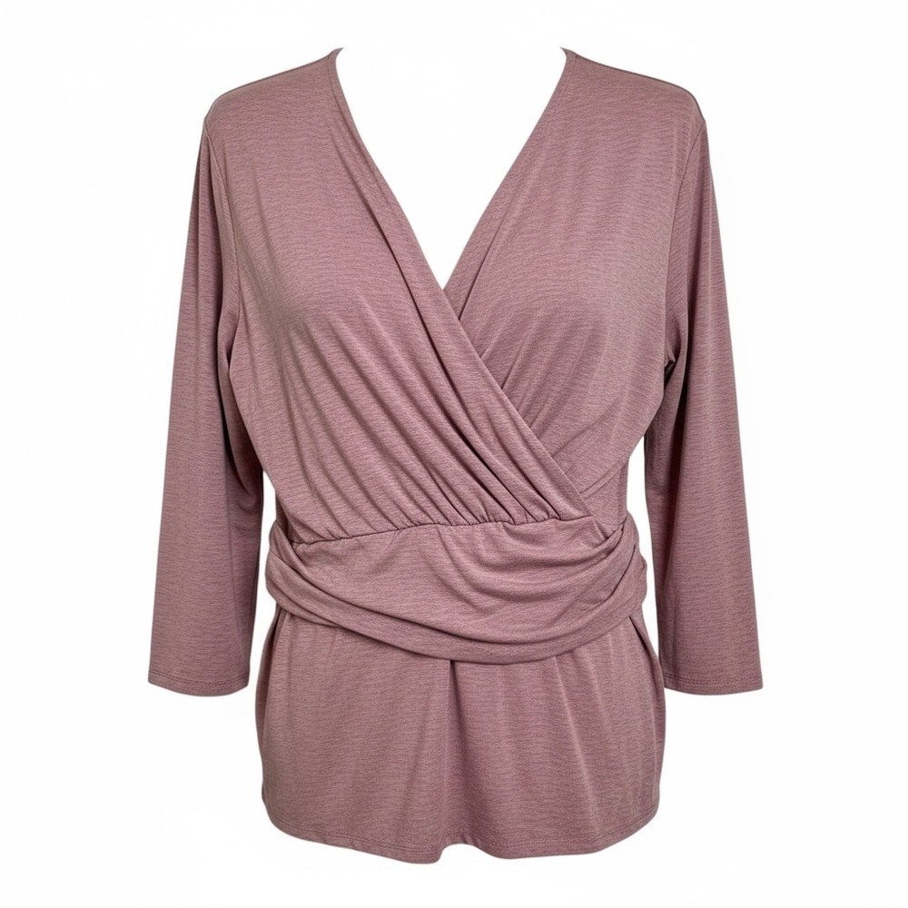 JJill Wearever Collection‎ Pink Heathered Wrap Front 3/4 Sleeve Top M